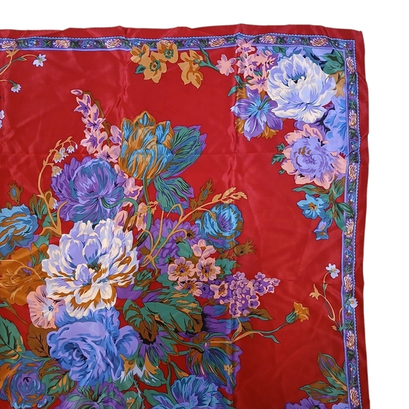 Vintage Liz Claiborne Floral 100% Silk Scarf - Picture 6 of 10